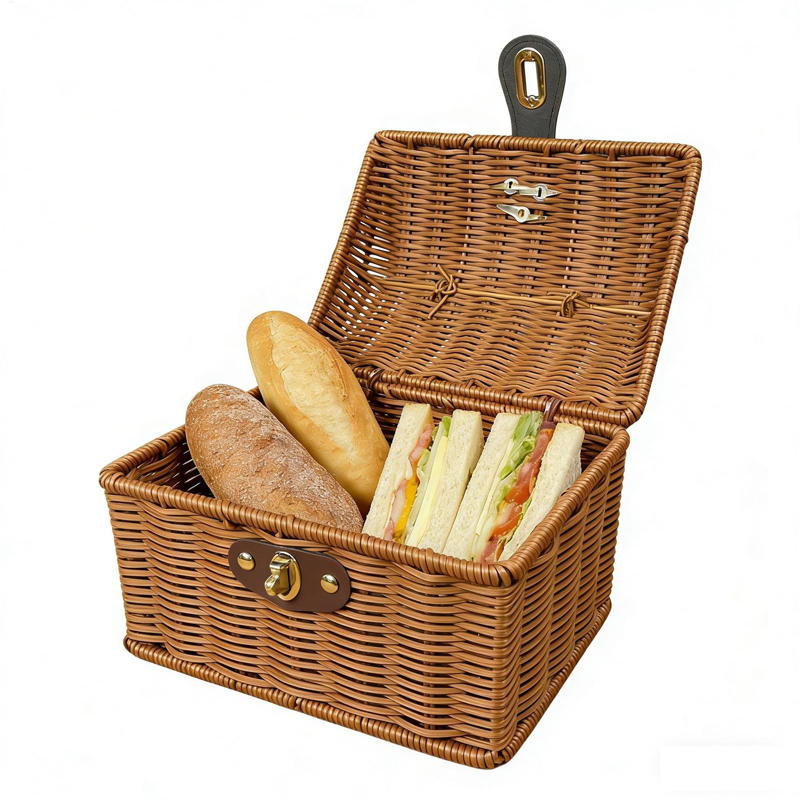 Bread Box Bamboo - Picnic Basket With Handle Wooven Food