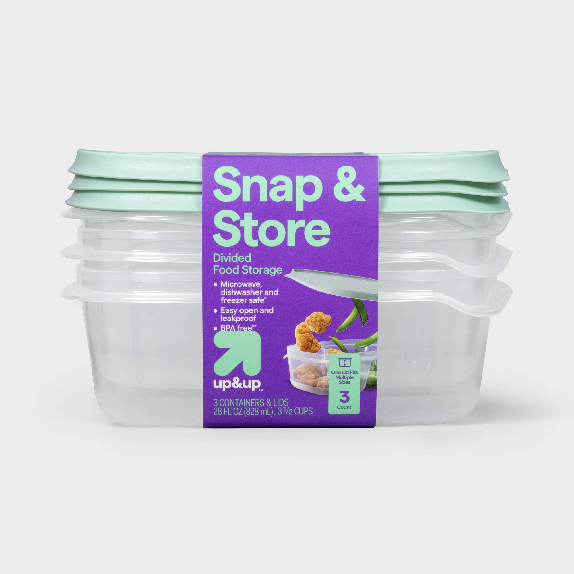 Food Storage With Dividers - 3ct Clear Plastic Divided Rectangle Food
