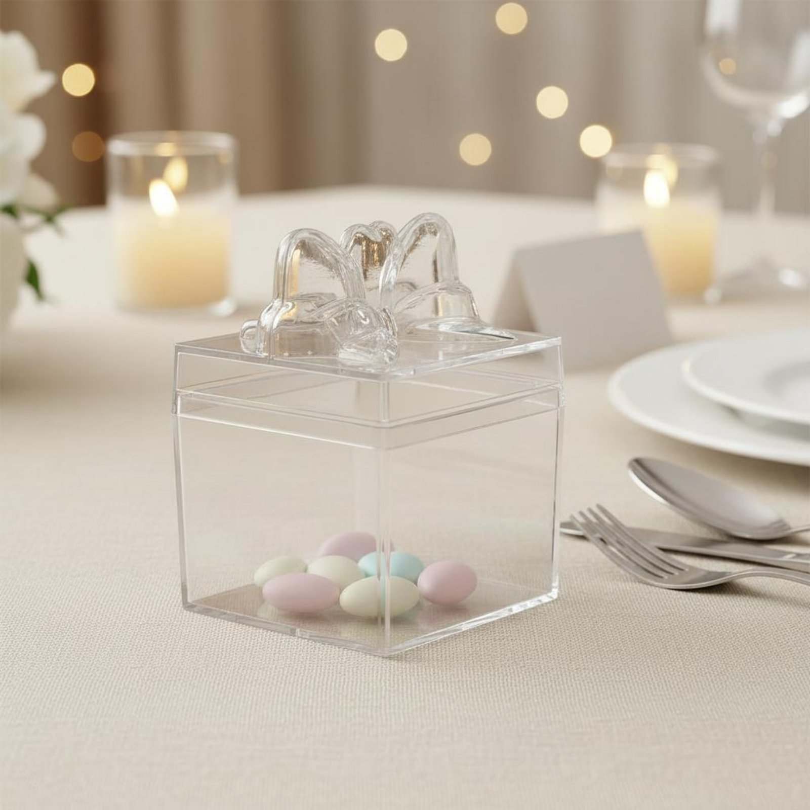 Food Storage Box Plastic - Clear Plastic Candy Box with Ribbon
