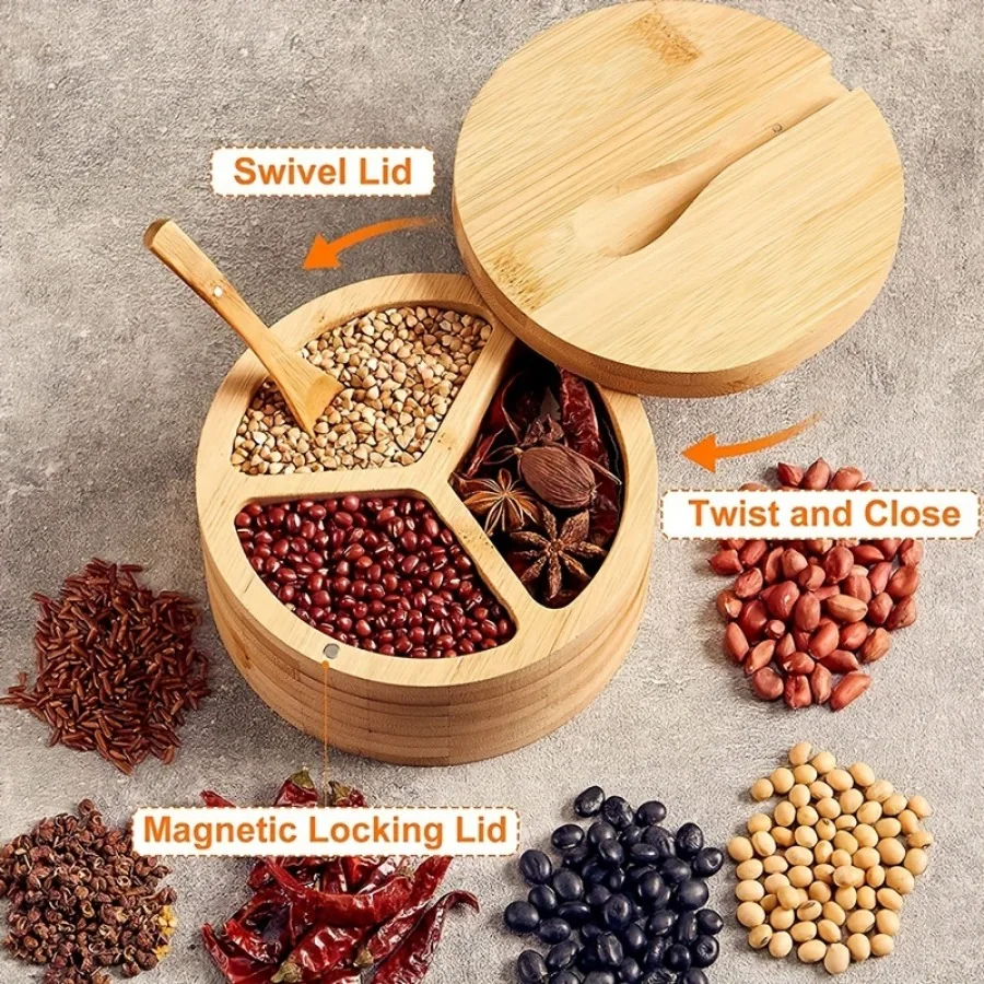 Bamboo Covered Wooden Spoon Se - огляд і ціна Herb Keeper Container