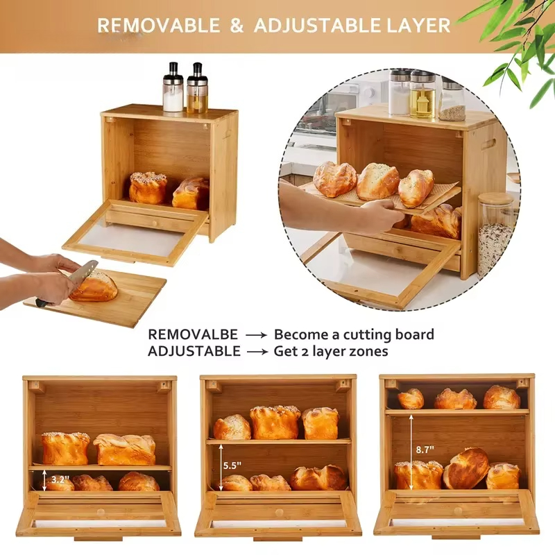 Bamboo Bread Box 2-Tier Wooden - огляд і ціна Bread Box Bamboo