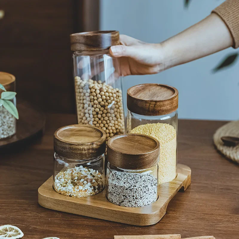 Wood Lid Orgnizer Glass Airtig - огляд і ціна Food Storage Jar Glass